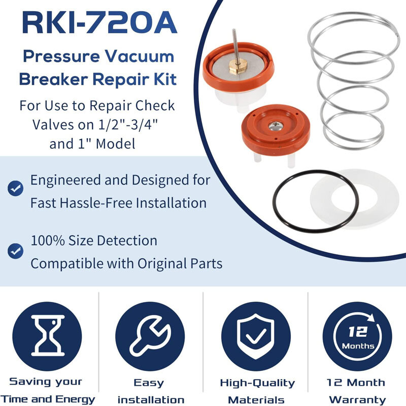 Pressure Vacuum Breaker Repair Kit, Backflow Preventer, compatível com o 1/2 ", 3/4", 1 ", RK1-720A