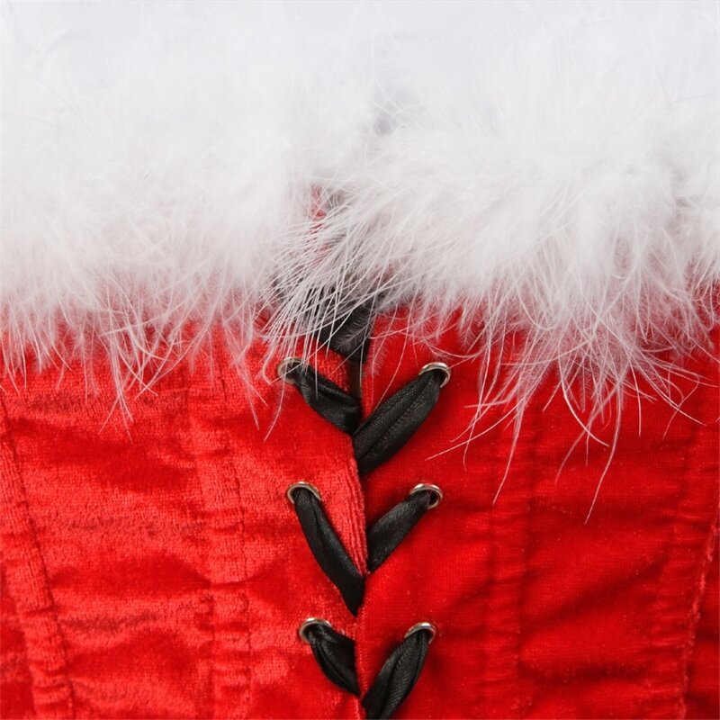 Corsetto overbust da donna Bustier Lingerie Bodyshaper Top Costume natalizio Piume Bowknot Crop Top Dropship
