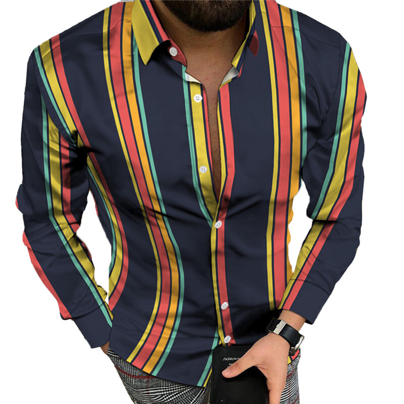 Comoda camicia quotidiana Casual alla moda (top Button Down Casual a scacchi manica lunga allentata da uomo T Dress Up Print