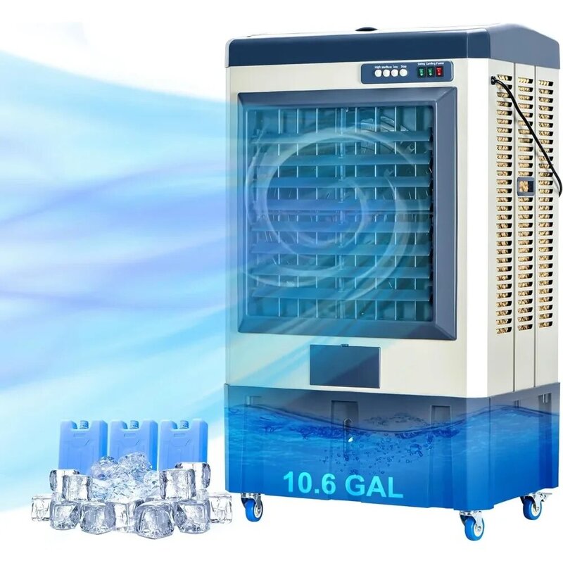 Refrigerador de ar evaporativo com preenchimento automático contínuo, pântano portátil, 120 ° oscilante, modo de 3 velocidades, ventilador refrigerador