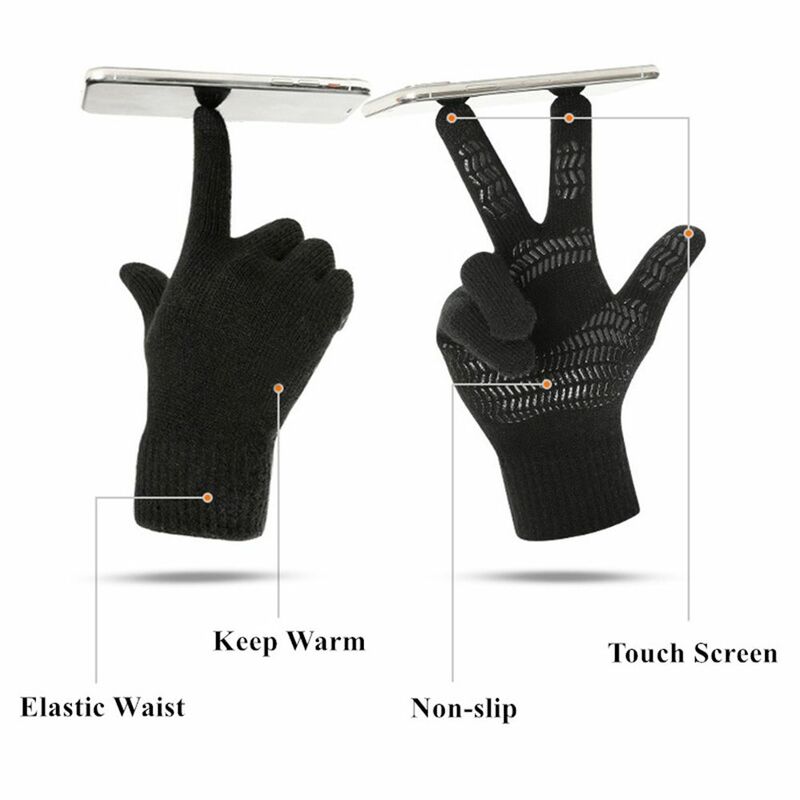 Нескользящие Зимние перчатки для вождения и велоспорта вязаные уличные плотные перчатки с закрытыми пальцами Нескользящие резиновые зимние перчатки кашемировые вязаные
