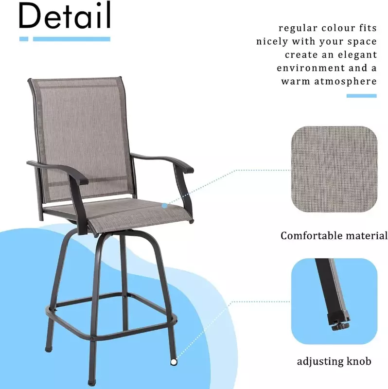 Поворотный Барный набор для патио, уличный высокий стул из текстильной ткани для любой погоды, набор для бистро с 2 барными стульями и Стеклянным Столом, 3 предмета
