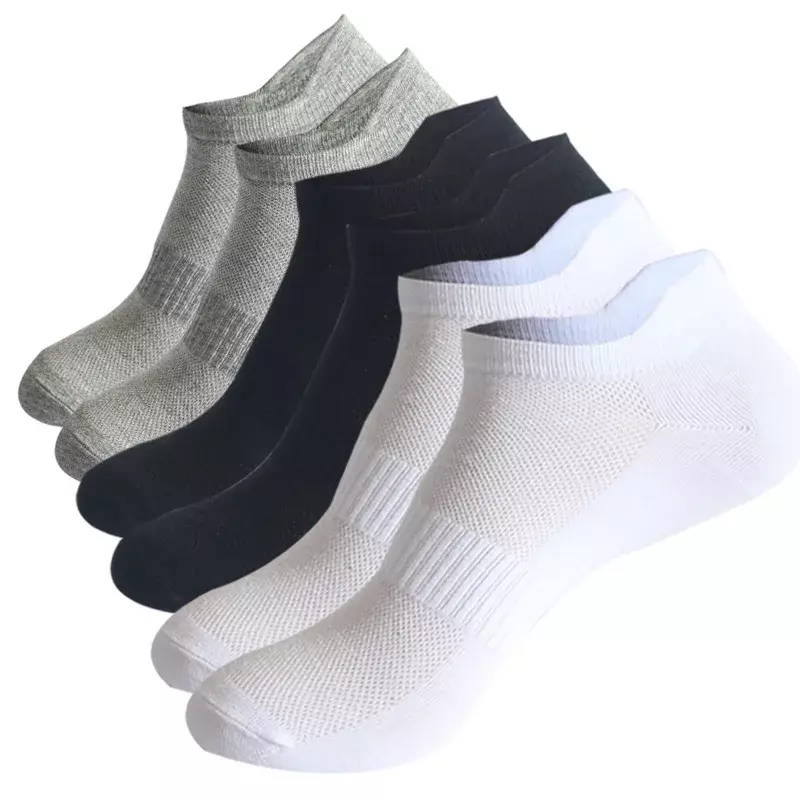 6 Pairs Men Socks New Plus Size Sports Ear Mesh Spot Student Running Solid Color Cotton Boat Ankle Socks