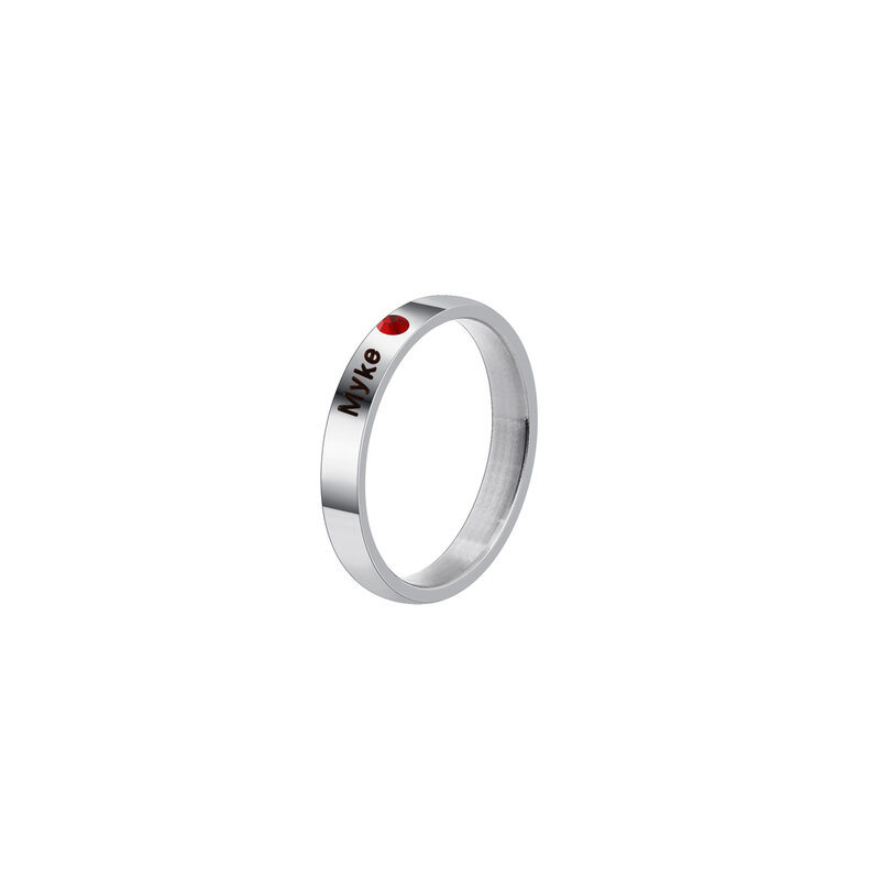 Cincin nama personalisasi cincin batu kelahiran kustom cincin baja tahan karat lebar 3mm hadiah perhiasan khusus