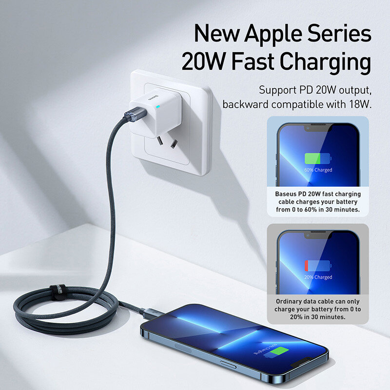 Baseus – câble USB type-c 20W PD pour recharge rapide, cordon de chargeur usb-c pour iPhone 14/13/12/Pro/X/8