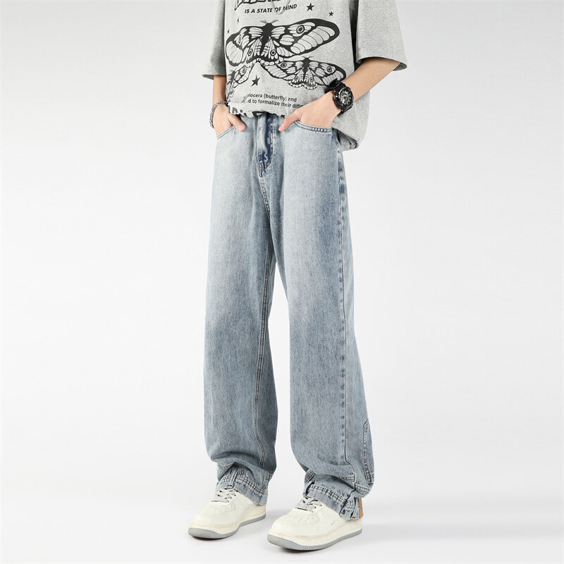 Джинсы FEWQ мужские варенные широкие, нишевые брюки с эффектом потертости, Дизайнерские однотонные винтажные модные штаны с карманами, 2024, 24X9125