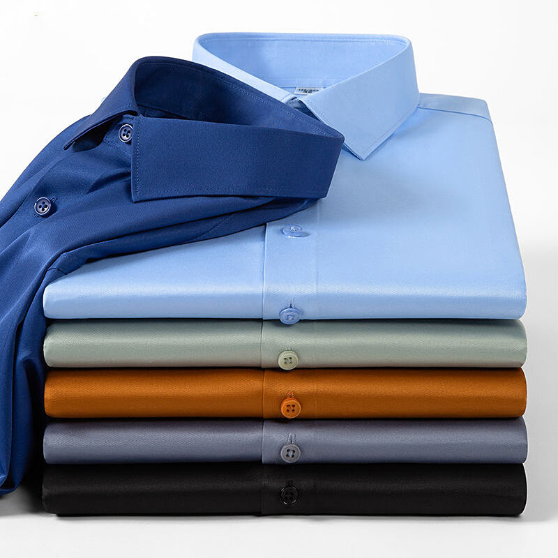 Новая летняя бесшовная эластичная рубашка с коротким рукавом мужская деловая Повседневная Однотонная рубашка против морщин без глажки из ледяного шелка