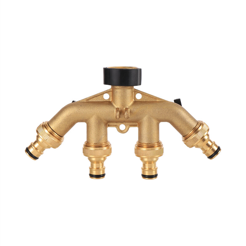 Brass EU/US 3/4" Female/Male Thread 4-Way Water Splitter With Valve Garden Irrigation  Multi-Way Joint Tap Pipe Nipple Connector