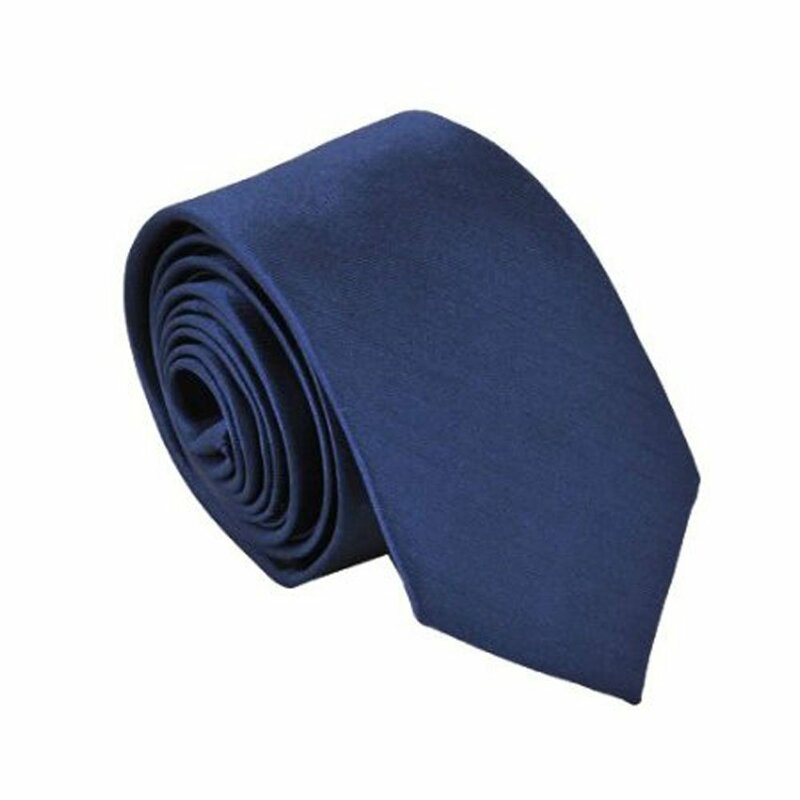 Cravatta stretta in poliestere cravatta sottile sottile blu scuro solido per uomo (2 "larghezza massima)