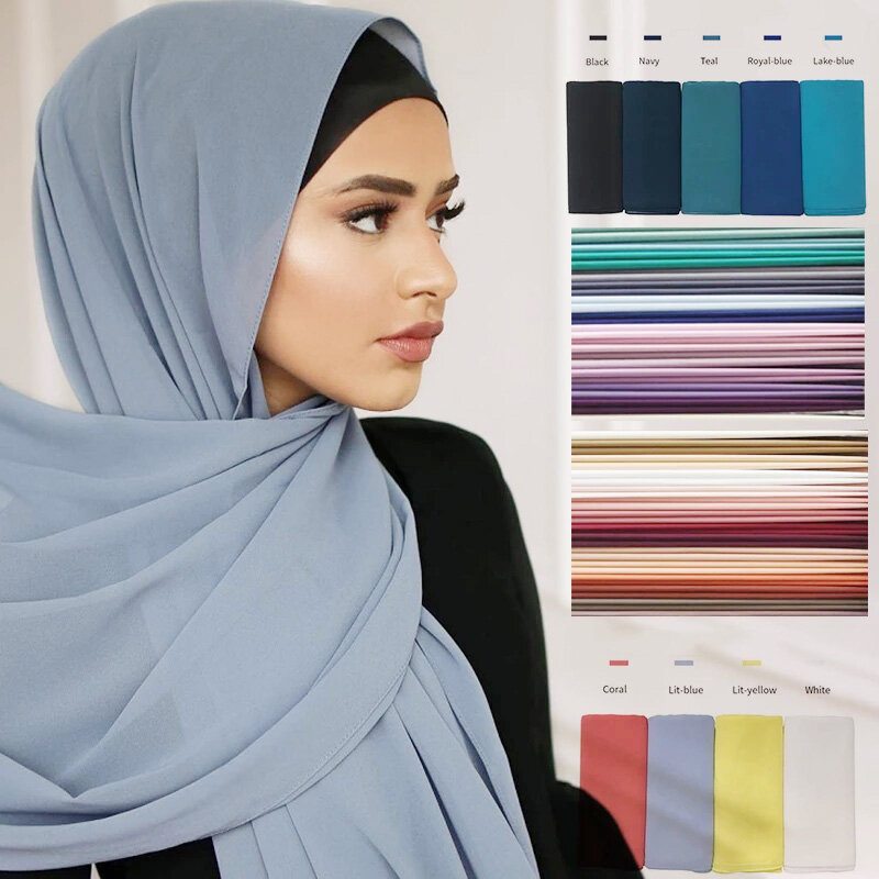 Ramadan Moslim Chiffon Hijaabs Voor Vrouw Effen Kleur Hoofddoek Lange Sjaal Sjaal Vrouwen Jersey Hijaabs Dames Islam Voile Hijab