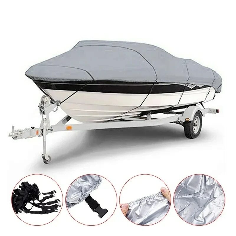Boat Cover Yacht Outdoor Protection Waterproof Boat Cover Fabric Anti-smashing Tear Proof Silver Reflective 11-22FT