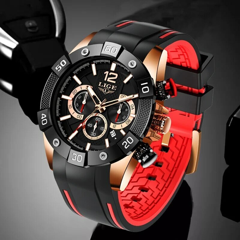 LIGE zegarek męski sportowy zegarek kwarcowy chronograf wojskowe męskie zegarki Luminous datownik zegarek dla mężczyzn Relogio Masculino + pudełko