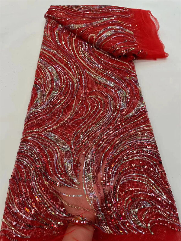 Nowe koraliki afrykańska tkanina koronkowa wysokiej jakości 5 jardów koronkowy haft francuska z cekinami siatka ślubna na sukienki imprezowe