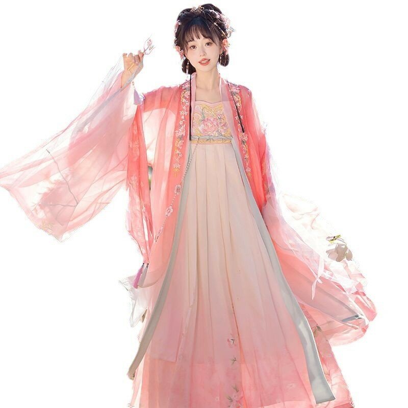 Vestuário Han tradicional chinês para mulheres, máquina de bordar Hanfu, saia com acabamento, traje não antigo