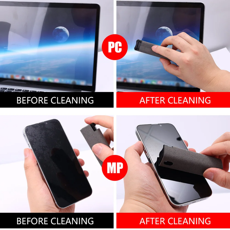 ชุดขวดสเปรย์ทำความสะอาดหน้าจอไมโครไฟเบอร์2in1สำหรับโทรศัพท์มือถือ iPad คอมพิวเตอร์ผ้าไมโครไฟเบอร์เช็ดทำความสะอาดแว่นตา iPhone