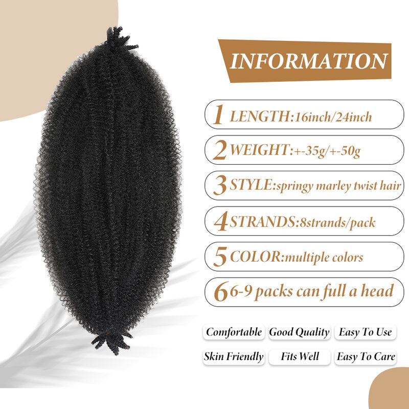 Spring-extensiones de cabello sintético Afro Twist, cabello trenzado Locs suave, Marley Twist, preseparado, 16 y 24 pulgadas