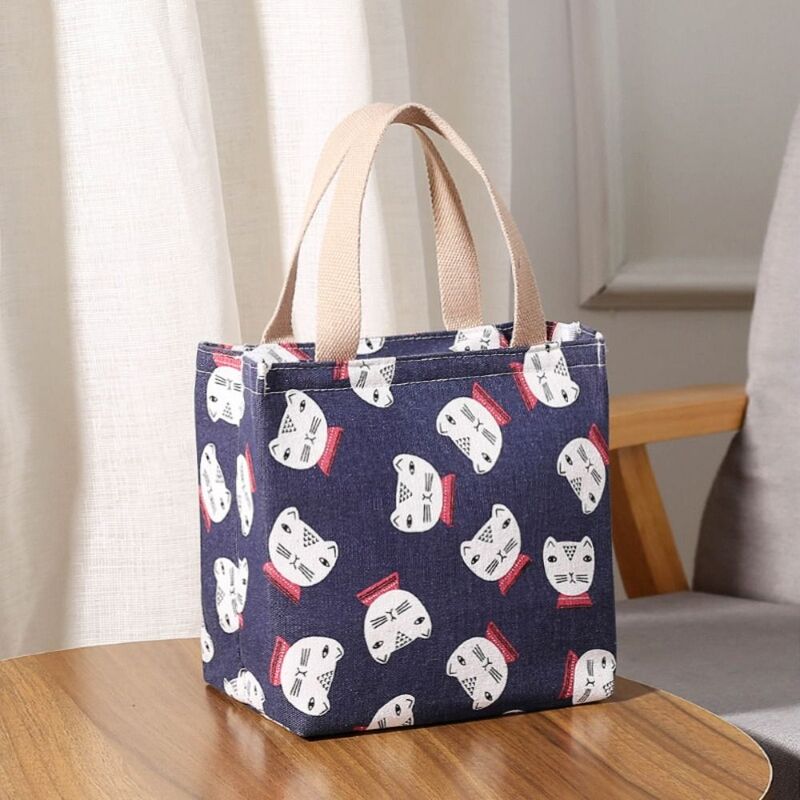 Canvas Lunch Bag New Cartoon Print Food Storage Tote Food Bag Breakfast Organizer Large Capacity Insulated Lunch Box