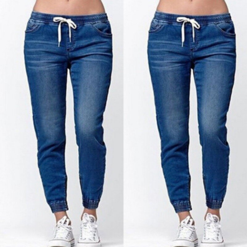 Calça jeans casual apertadinha feminina, monocromática, com elástico na cintura, fina, roupa nova, primavera, verão, 2022