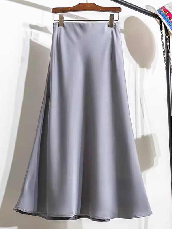 Falda de cola de pez de satén acético para mujer, moda coreana, faldas elásticas de cintura alta para mujer, Primavera/Verano 2024, nuevos vestidos largos delgados