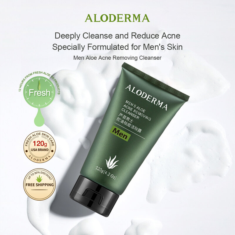 Aloderma masculino acne clareamento limpador limpar & suavizar & refrescar a pele, natural e não irritante 120g