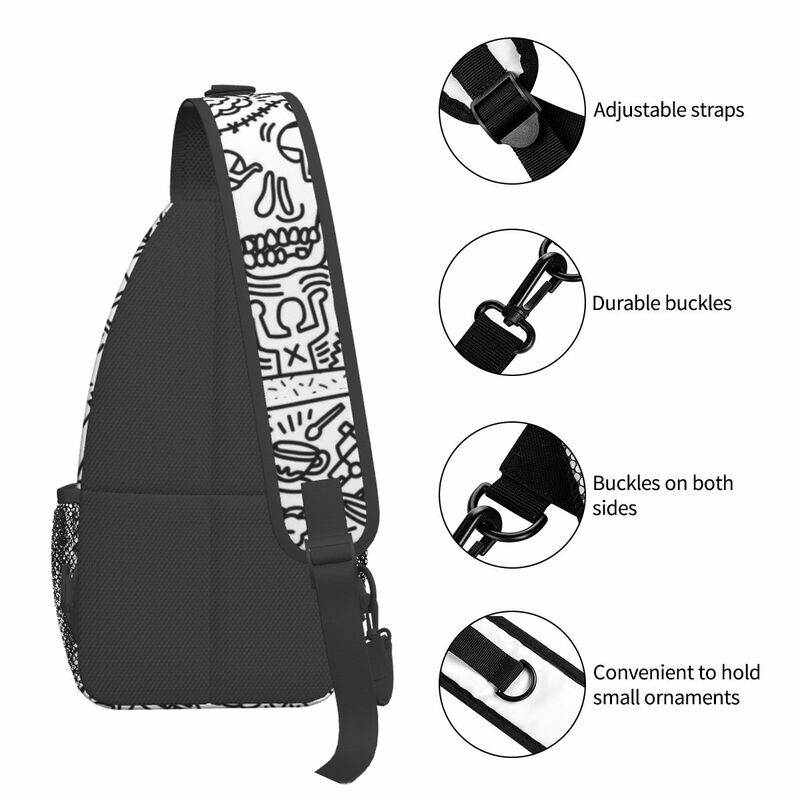 Кит черно-белая маленькая сумка-слинг с черепом, нагрудная сумка через плечо, слинг-рюкзак, уличные спортивные рюкзаки, модные школьные сумки