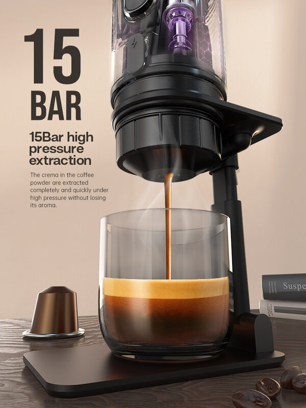 هاي برو ماكينة محمولة لصنع القهوة, للسيارة للمنزل 12 فولت تيار مستمر لعمل كل أنواع القهوة مناسبة للمنزل للسيارة للنسيبريسو والدولسي ومسحوق القهوة H4A