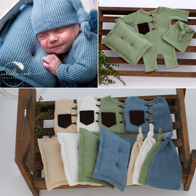 Newborn Photography Props Cloth Hat Pillow Baby Boy Girl Romper Bodysuits Outfit Shooting Photo Props Clothing Accessories