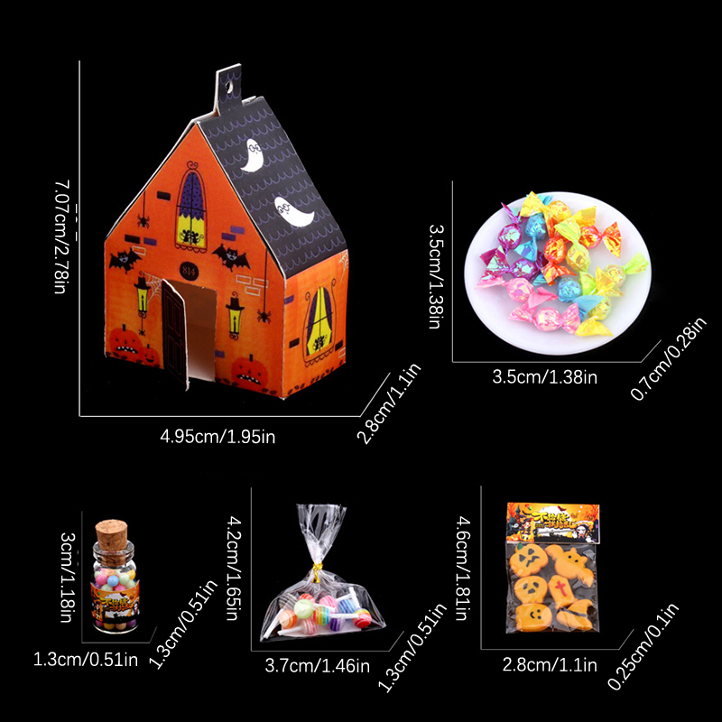 1 Satz antike Puppenhaus Miniatur Halloween Süßigkeiten Haus Keks Pommes Frites Obst Süßigkeiten Lutscher Modell Dekor Spielzeug Puppenhaus Zubehör