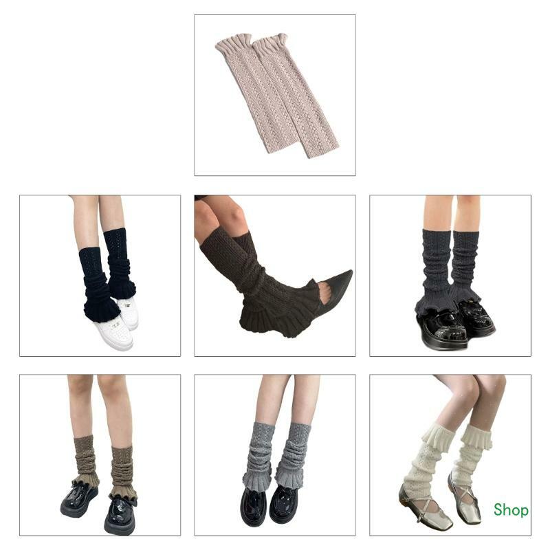 Прямая поставка, женские модные гетры, вязаные длинные носки, теплые студенческие носки для девочек