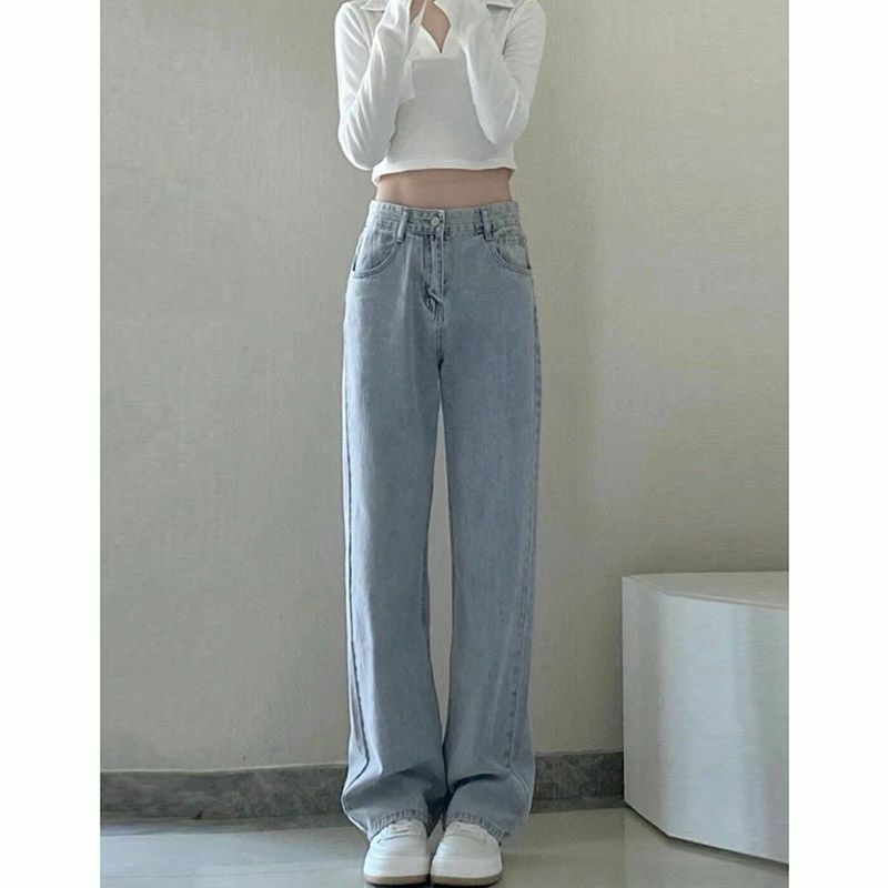 High Waisted Jeans for Women's 2024 Spring and Autumn New Slimming and Loose Fitting Straight Leg Wide Leg Pants
