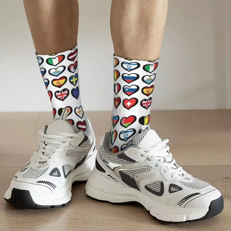 Eurovision Song Contest Flags Hearts Socks Harajuku Super Soft Stockings All Season Socks Accessories for Unisex Christmas Gifts