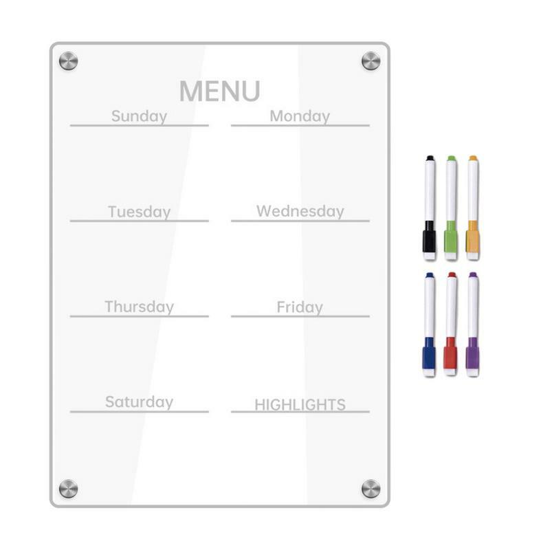 Papan Memo perencanaan kulkas papan catatan akrilik papan perencanaan transparan magnetik dengan 6 spidol untuk merekam Mingguan