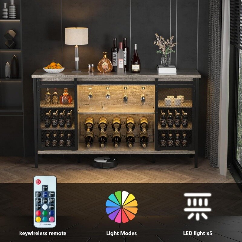Industrial Metal Bar Cabinet com deslizante celeiro porta, Licor Bar, quinta e vinho, 55"
