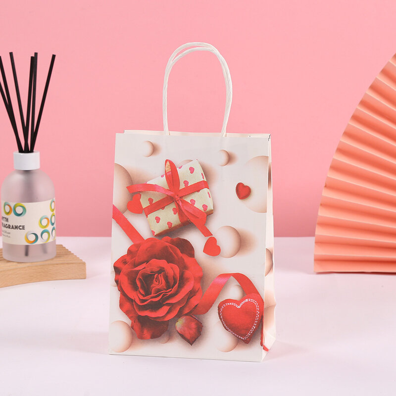 Rozenprint Verpakking Papieren Zakken Love Carry Kraftpapier Handtas Valentine 'S Day Verjaardag Trouwdoos Kerstcadeau Met Handvat