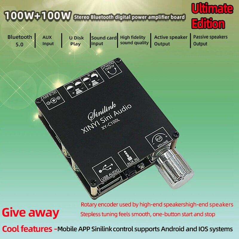 3X XY-C100L HIFI 100WX2 Bluetooth 5.0 High Power Digital Stereo Amplifier Board AUX USB AMP Amplificador Home Theater