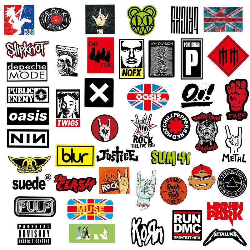 Clássico Graffiti Rock Roll Music Adesivos, DIY Banda para Capacete, Guitarra, Telefone, Laptop, Motocicleta, Skate, Bagagem, 10 Pcs, 50 Pcs, 100Pcs