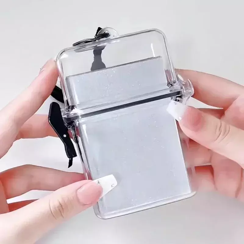 Portafoto da 3 pollici scatola portafoto trasparente con porta carte di credito in corda scatola quadrata antipolvere in plastica porta carte fotografiche Kpop