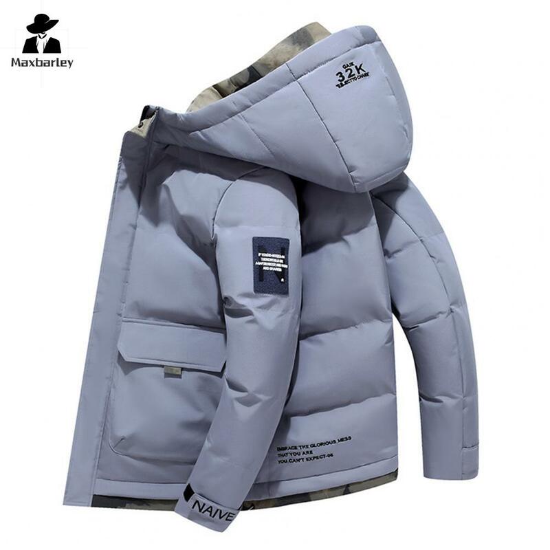 남성용 두꺼운 면 패딩 재킷, 따뜻한 플랩 포켓 오버코트, 가을 겨울 후드 스트리트웨어, 신상