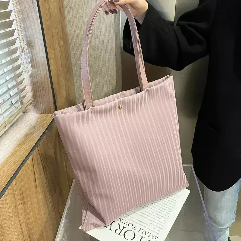 BBA155 tas tangan untuk wanita kapasitas besar tas belanja Tote warna Solid bergaris Pu kulit Corduroy
