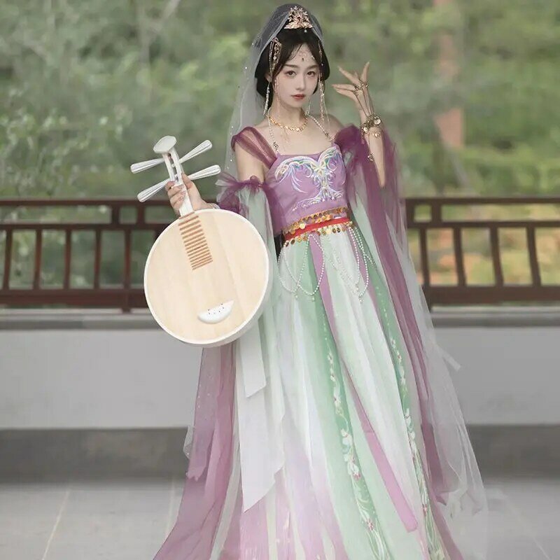 Abiti da donna ricamati in stile tradizionale cinese viola Hanfu set completo di abiti da fata per attività quotidiane di alta qualità