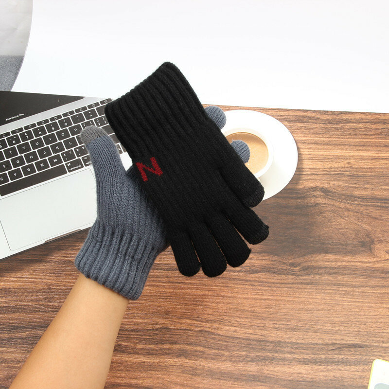 New Cashmere Gloves Winter Warm Five Finger Mittens Touchable Men Office Outdoors Cycling Motorcycle Cold-Proof Fingering Glove