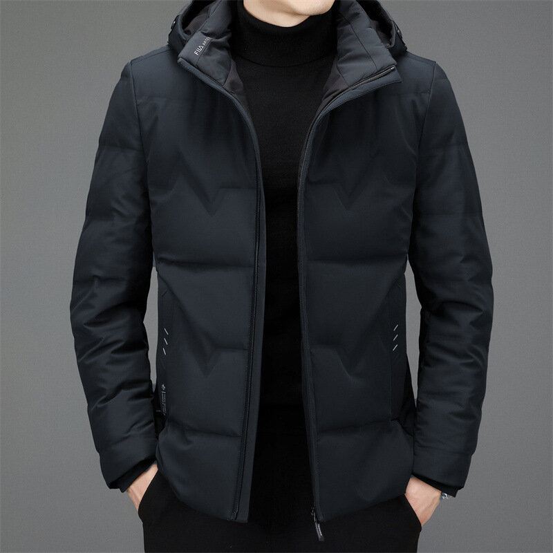 남성용 긴팔 덕다운 재킷, 따뜻한 블랙 재킷, 방풍 코트, 패션, 겨울, 가을, 2023 신상