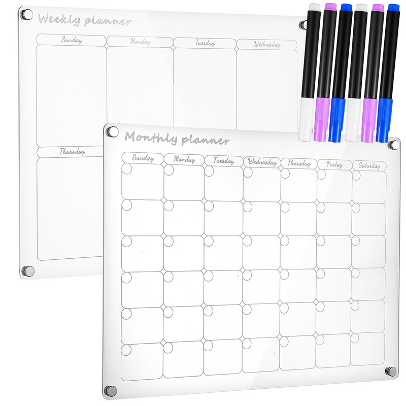 Planificador de horario semanal mensual, tablones de acrílico borrables para nevera, calendario montado en la pared, pizarra blanca