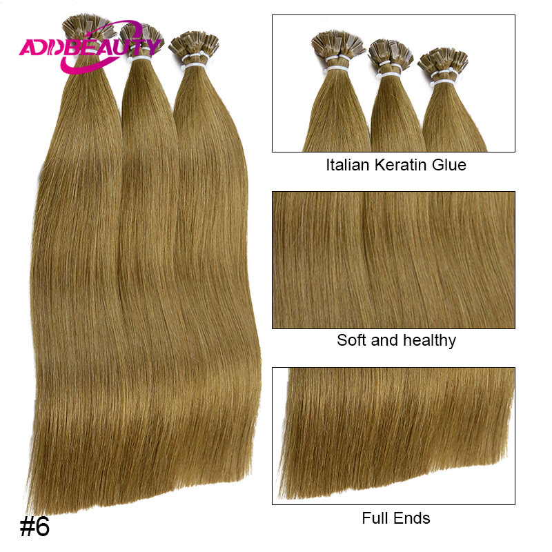 Extensiones de cabello humano virgen liso, extensiones de cabello de punta plana, cabello humano grueso de alta calidad, cápsula de extremo de queratina