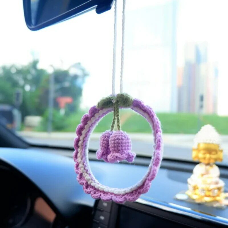 Pingente para decoração interior de carro para mulheres, tecido à mão Lily of The Valley, espelho retrovisor automático, acessórios de carro