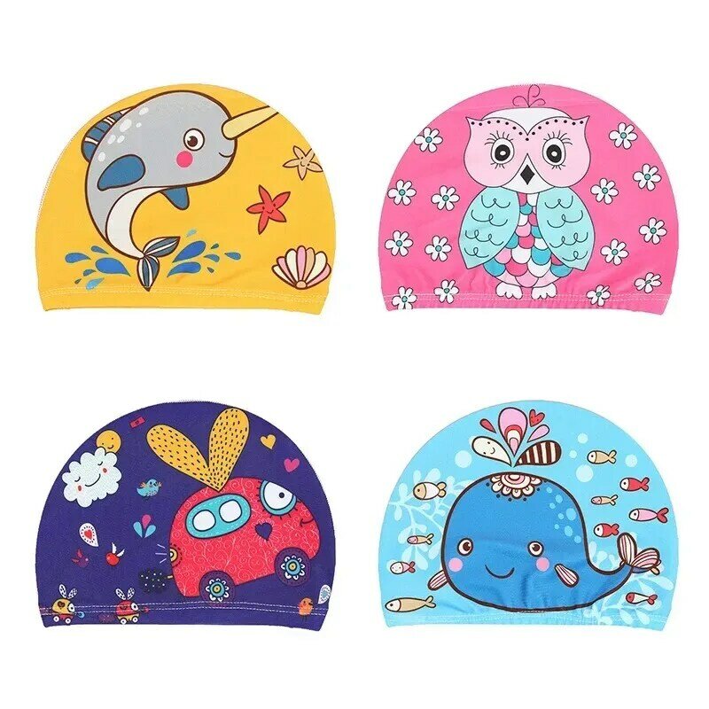 Bonnet de bain en tissu élastique pour enfants, joli bonnet de bain de dessin animé, protection des oreilles, garçons et filles