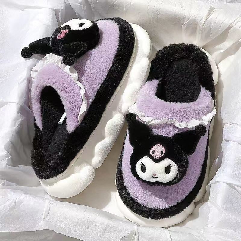 Sanrio Kuromi pantofole Cute Cinnamoroll Hello Kitty Cotton Fuzzy pantofole My Melody Winter Velvet Warm Home Shoes regali