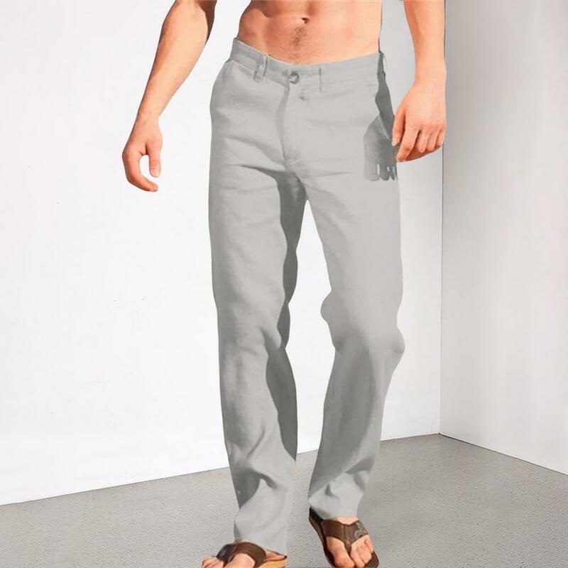 New in Men Pants Mid Waist Button Zipper Closure Loose Straight Wide Leg Thin Daily Wear Outdoor Streetwear Long Trousers