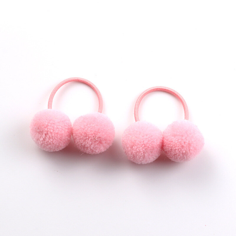 Candy Colored Girl's Hair Loop Soft Towel Loop That Won't Harm Children's Hair Sweet Plush Ball Rubber Band Hair Rope（2pcs）