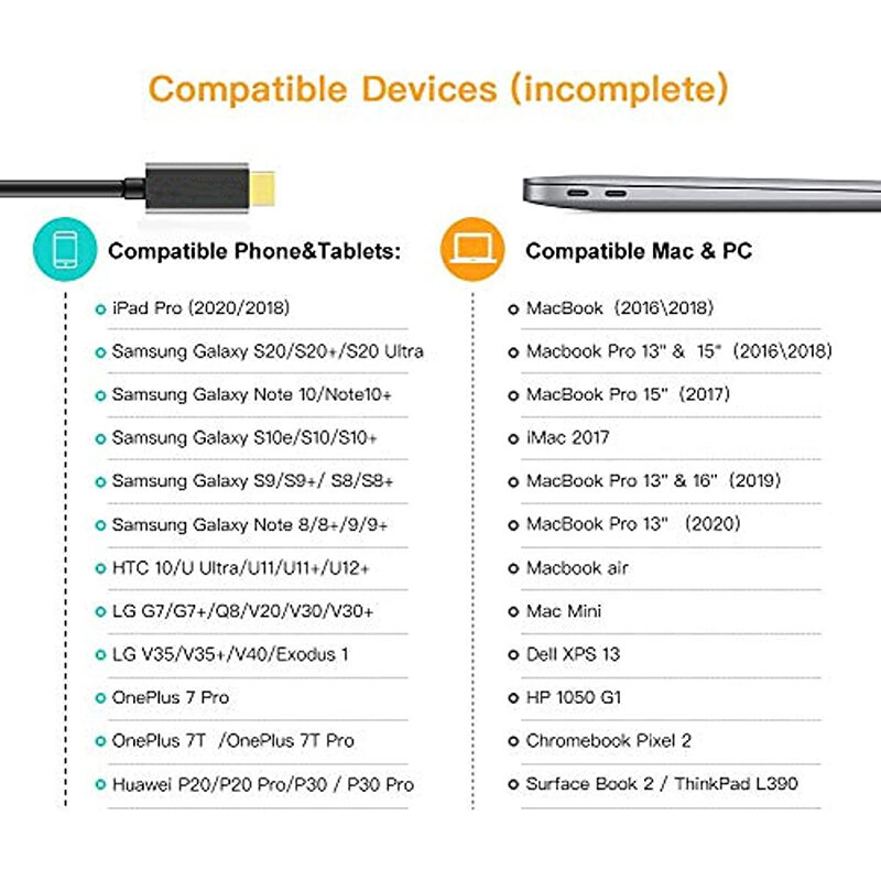 USB Type-cオス-vgaコンバーターケーブル,ラップトップモニターおよびプロジェクター用コンバータケーブル,黒,D-SUB p